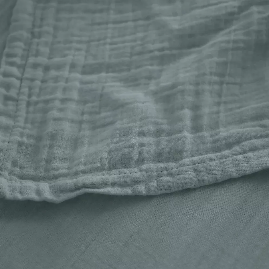 Linnea Drap housse MILOS mousseline de coton 180x200 cm bonnet 30 cm uni vert lichen Discount