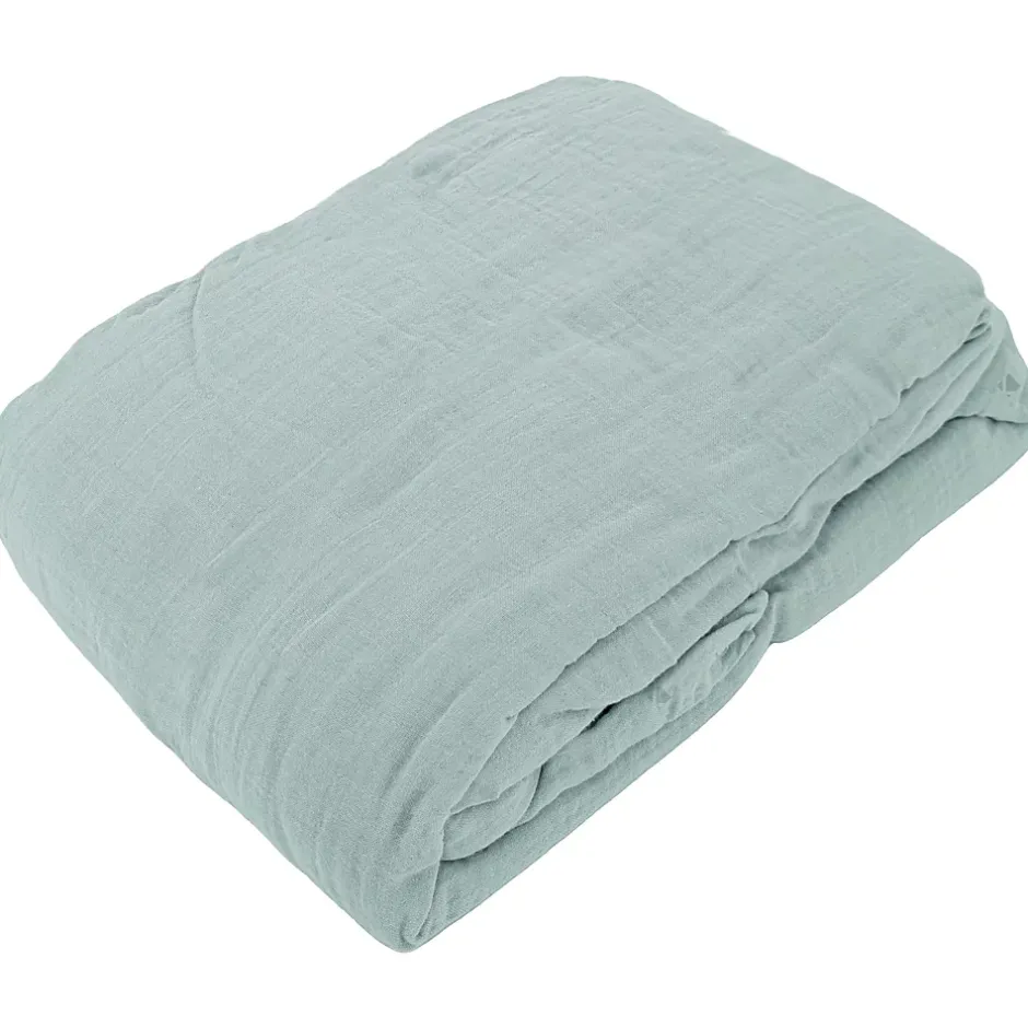 Linnea Drap housse MILOS mousseline de coton 180x200 cm bonnet 30 cm uni vert lichen Discount