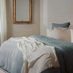 Linnea Drap housse MILOS mousseline de coton 180x200 cm bonnet 30 cm uni vert lichen Discount