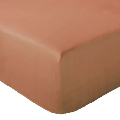 Linnea Drap housse MILOS mousseline de coton 160x200 cm bonnet 30 cm uni marron cognac Best
