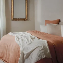 Linnea Drap housse MILOS mousseline de coton 160x200 cm bonnet 30 cm uni marron cognac Best