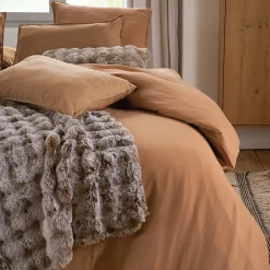 Linnea Drap housse MILOS mousseline de coton 160x200 cm bonnet 30 cm uni marron cognac Best