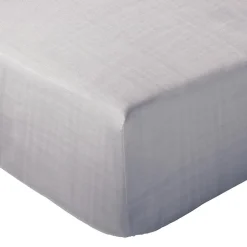 Linnea Drap housse MILOS mousseline de coton 180x200 cm bonnet 30 cm uni gris cendre