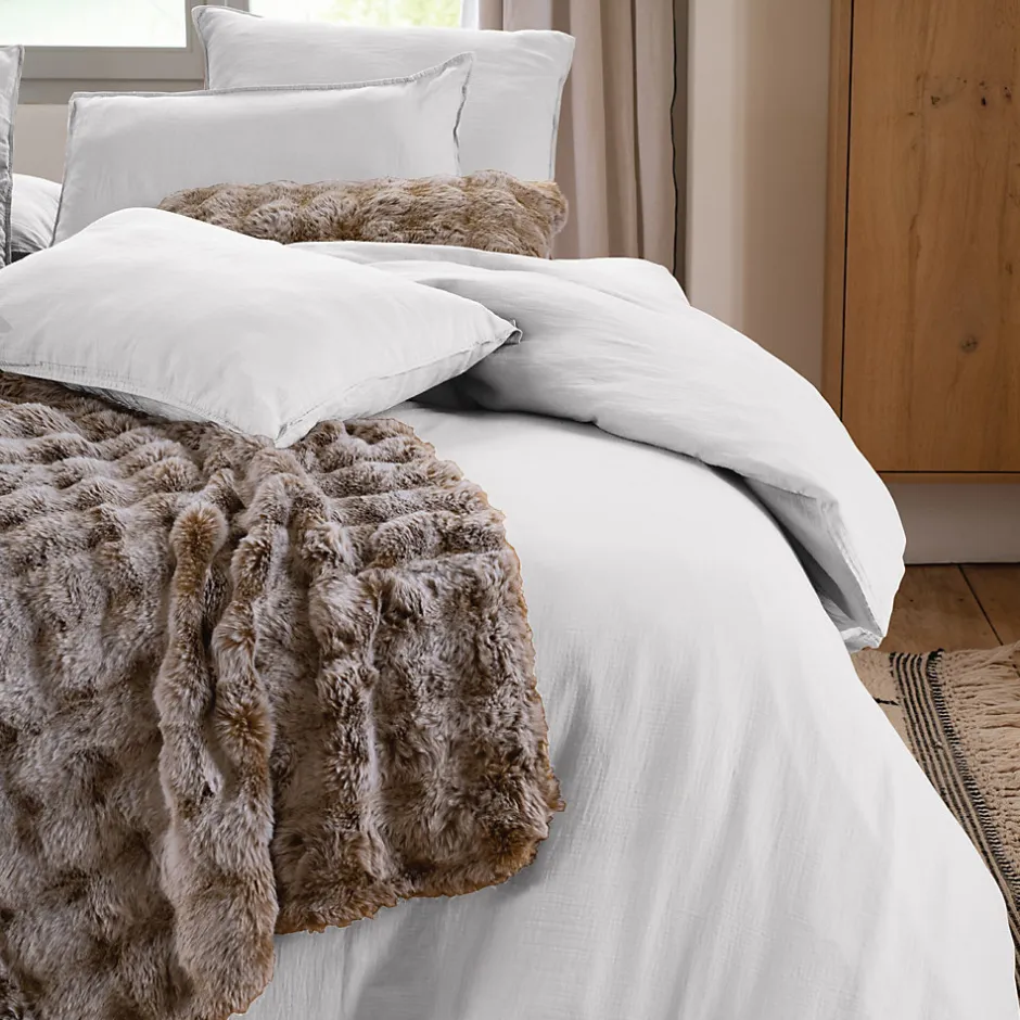 Linnea Drap housse MILOS mousseline de coton 140x200 cm bonnet 30 cm uni blanc neige