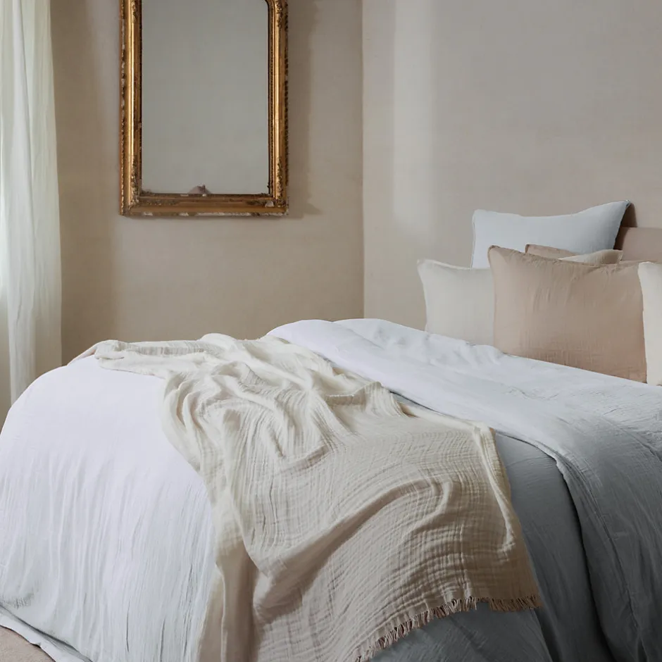 Linnea Drap housse MILOS mousseline de coton 140x200 cm bonnet 30 cm uni blanc neige