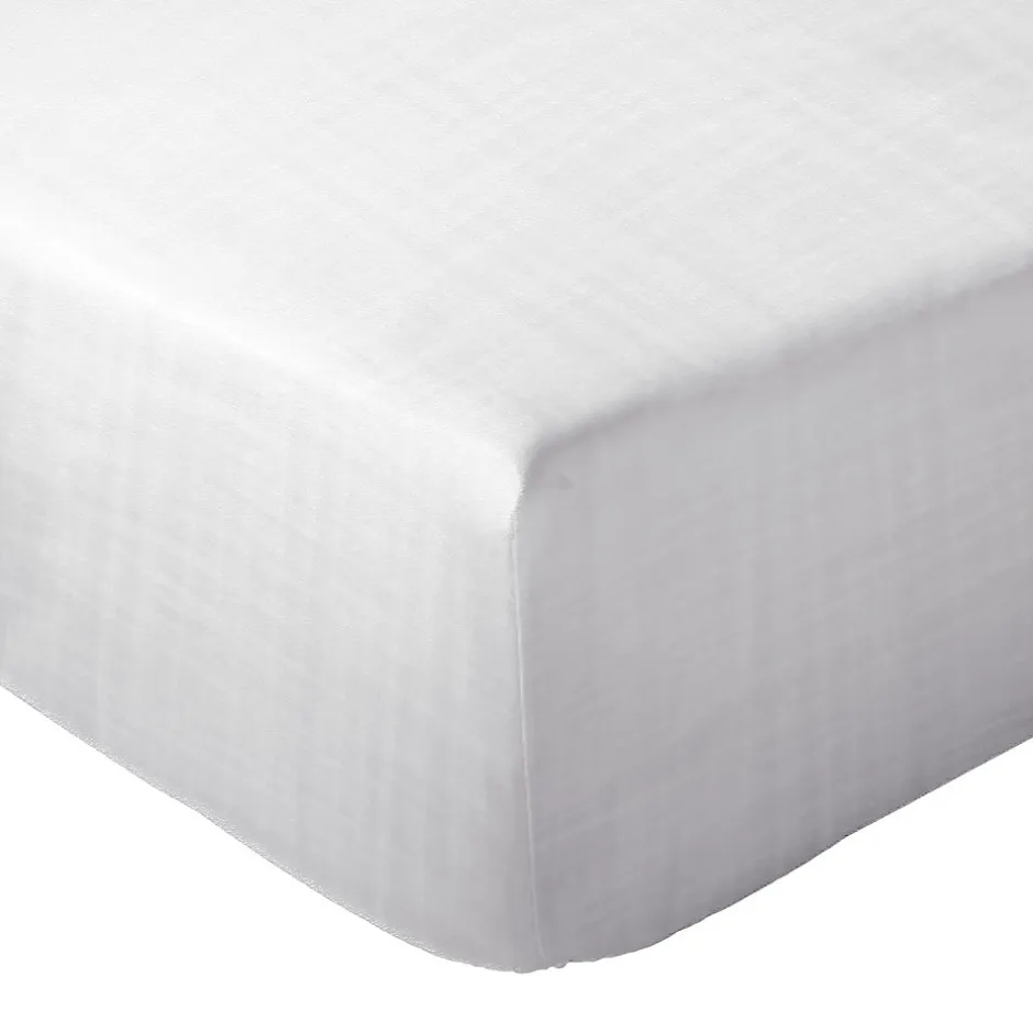 Linnea Drap housse MILOS mousseline de coton 140x200 cm bonnet 30 cm uni blanc neige