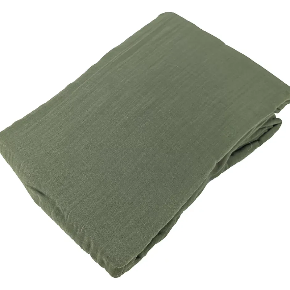 Linnea Drap housse MILOS mousseline de coton 140x200 cm bonnet 30 cm uni vert mousse Outlet