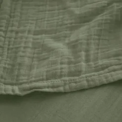 Linnea Drap housse MILOS mousseline de coton 140x200 cm bonnet 30 cm uni vert mousse Outlet