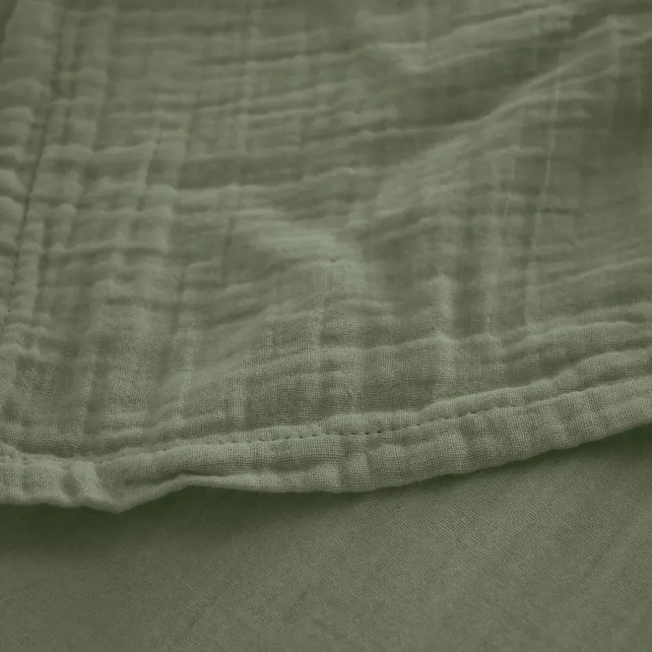Linnea Drap housse MILOS mousseline de coton 140x200 cm bonnet 30 cm uni vert mousse Outlet