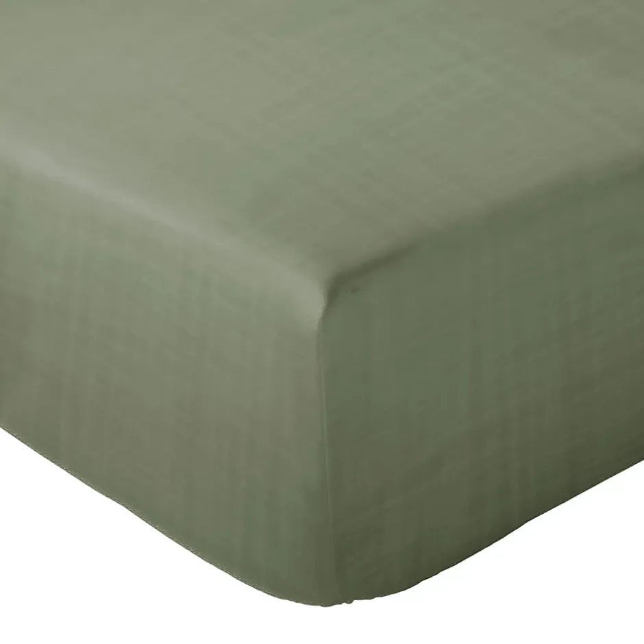 Linnea Drap housse MILOS mousseline de coton 140x200 cm bonnet 30 cm uni vert mousse Outlet