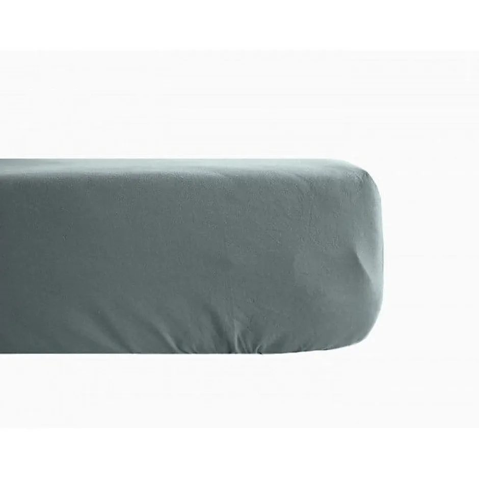 Vent Du Sud Drap housse Palace pur coton teint lavé 63 fils/cm² - Palace Lichen - 140 x 190 cm bonnet de 35 cm