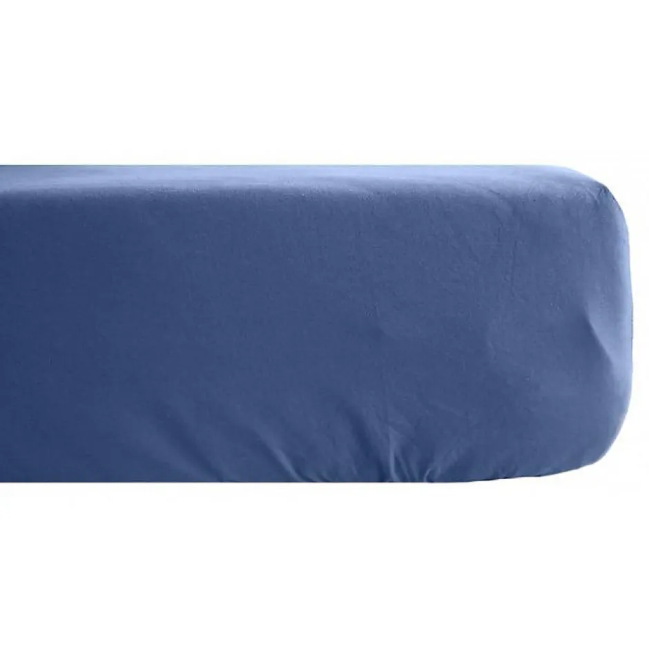 Vent Du Sud Drap housse Palace pur coton teint lavé 63 fils/cm² - Palace Indigo - 180 x 200 cm bonnet de 35 cm New