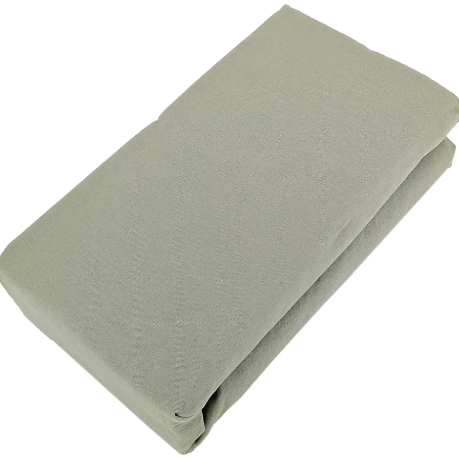 Linnea Drap housse PALACE pur coton lavé 180x200 cm bonnet 35 cm uni vert sauge Online