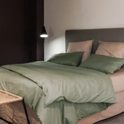 Linnea Drap housse PALACE pur coton lavé 180x200 cm bonnet 35 cm uni vert sauge Online