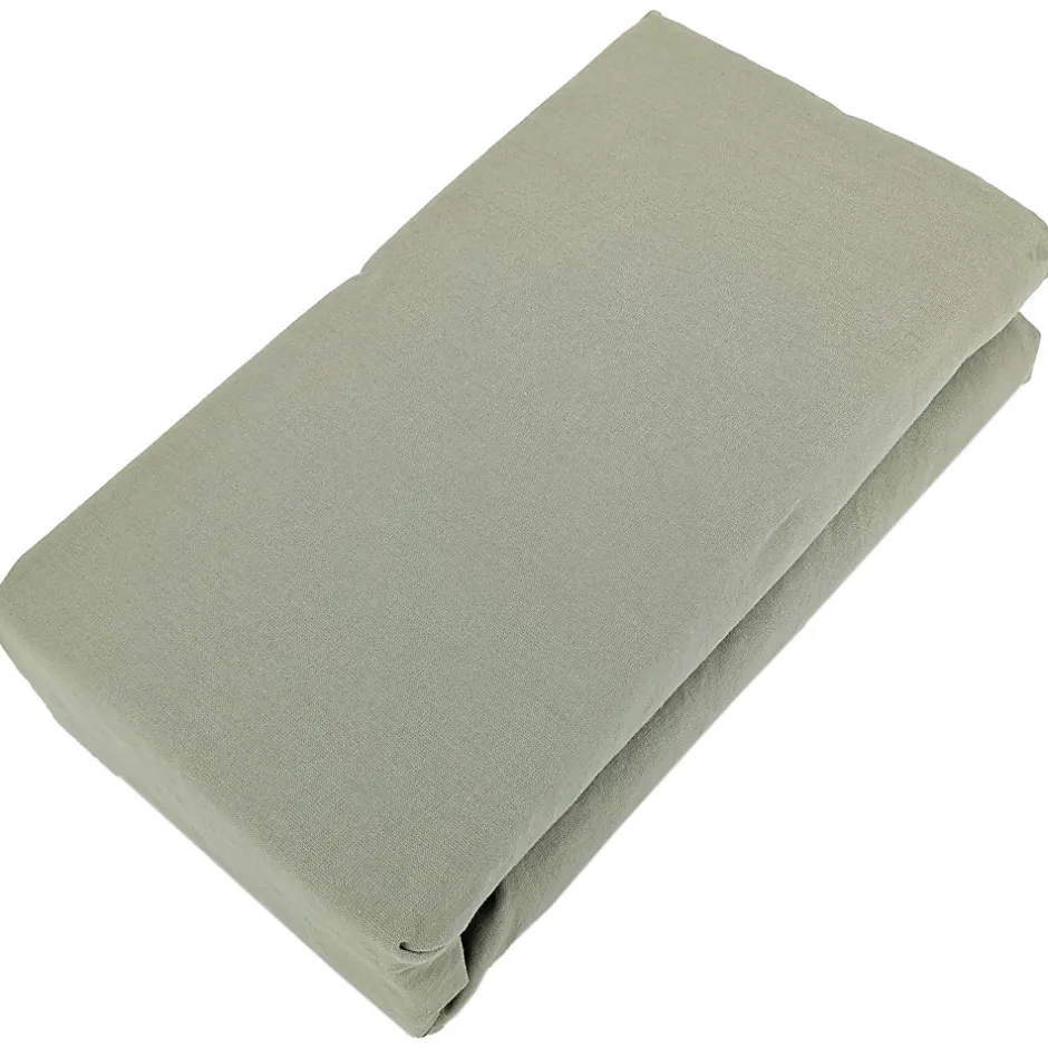 Linnea Drap housse PALACE pur coton lavé 140x190 cm bonnet 35 cm uni vert sauge