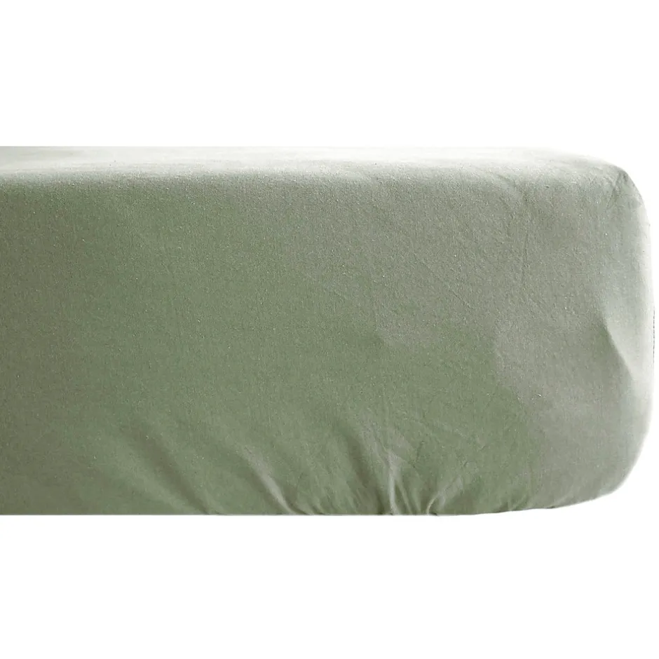 Linnea Drap housse PALACE pur coton lavé 140x190 cm bonnet 35 cm uni vert sauge