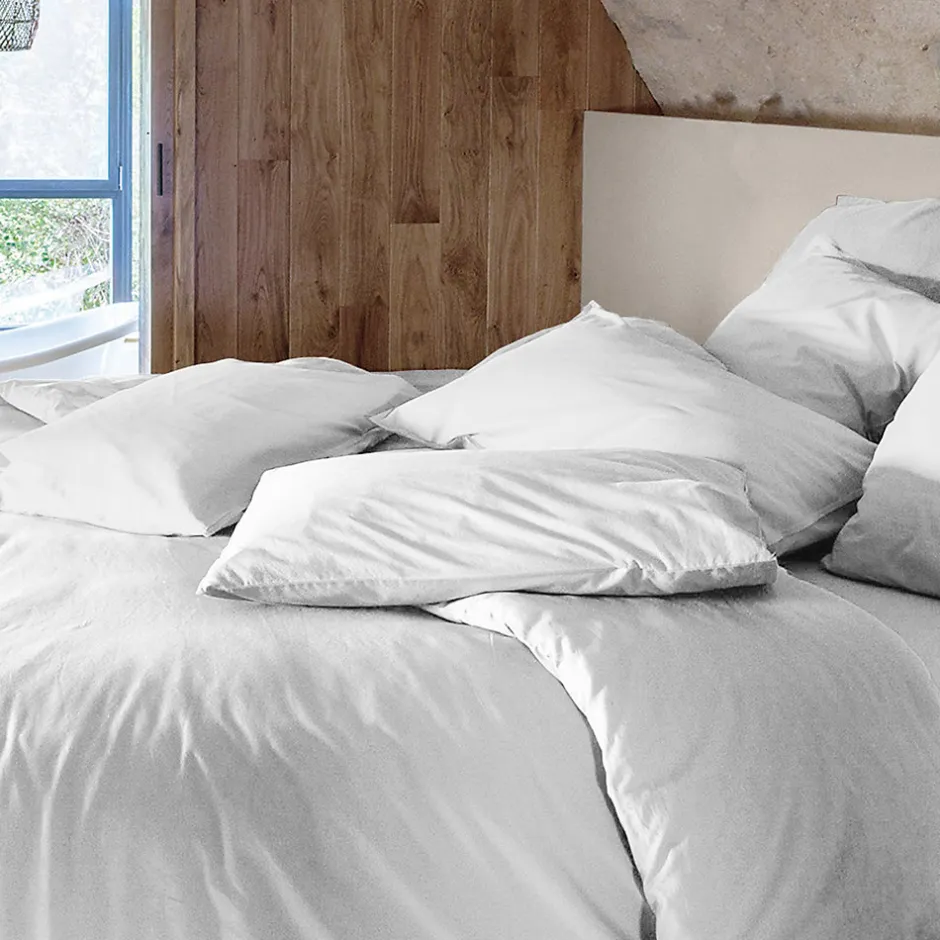 Linnea Drap housse PALACE pur coton lavé 90x190 cm bonnet 30 cm uni blanc neige