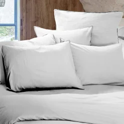 Linnea Drap housse PALACE pur coton lavé 90x190 cm bonnet 30 cm uni blanc neige