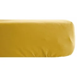 Vent Du Sud Drap housse Palace pur coton teint lavé 63 fils/cm² - Palace Curry - 160 x 200 cm bonnet de 35 cm Clearance