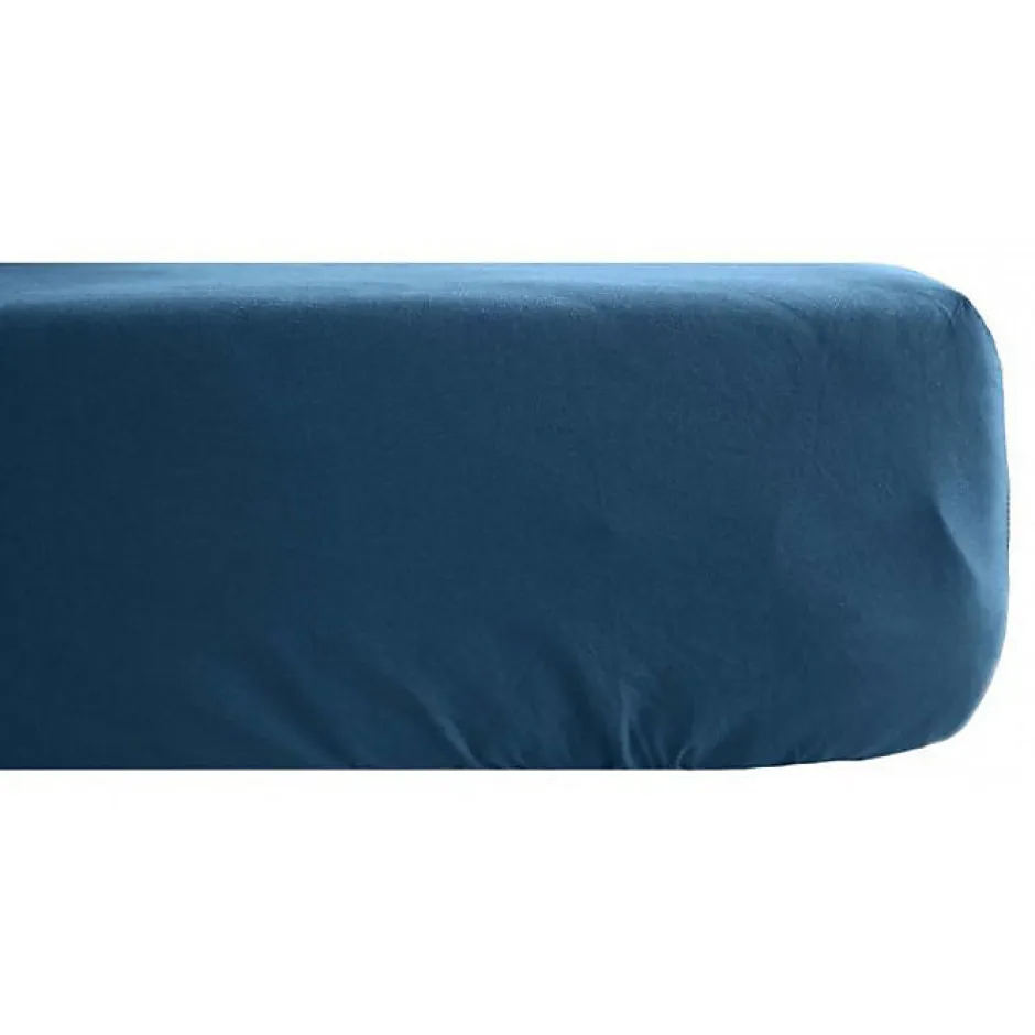 Vent Du Sud Drap housse Palace pur coton teint lavé 63 fils/cm² - Palace Marine - 90 x 190 cm bonnet de 30 cm Hot
