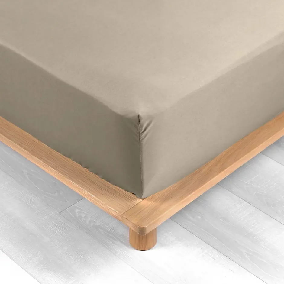 Douceur D'Intérieur Drap Housse Percale Bonnet 30 Cm 200x160cm Marron Claire Naturel New
