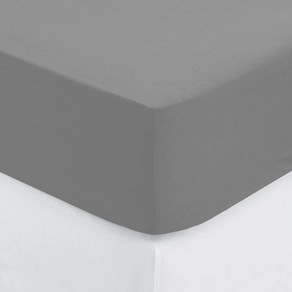 Eden Drap housse percale de coton uni 160 x 200 cm Harmonie gris