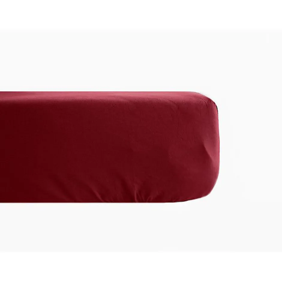 Vent Du Sud Drap housse percale pur coton peigné longues fibres 80 fils/cm² avec bonnet de 35 cm - Carmin - 90 x 190 cm bonnet de Online