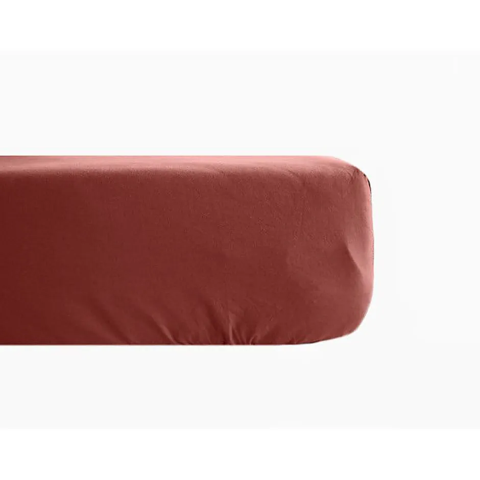 Vent Du Sud Drap housse percale pur coton peigné longues fibres 80 fils/cm² avec bonnet de 35 cm - Pêche - 160 x 200 cm bonnet de