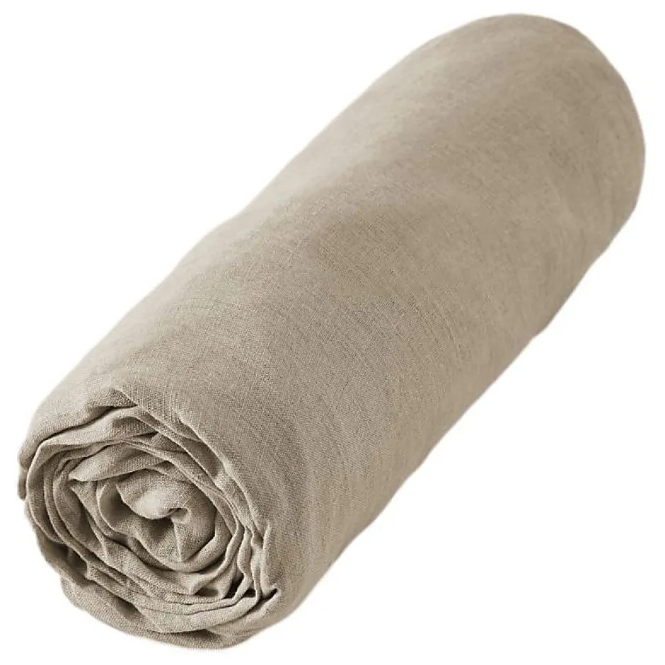 L'Effet Papillon Drap housse "Soline" toutes dimensions Lin lavé - Soline Sable - 180 x 200 cm bonnet de 30 cm Discount