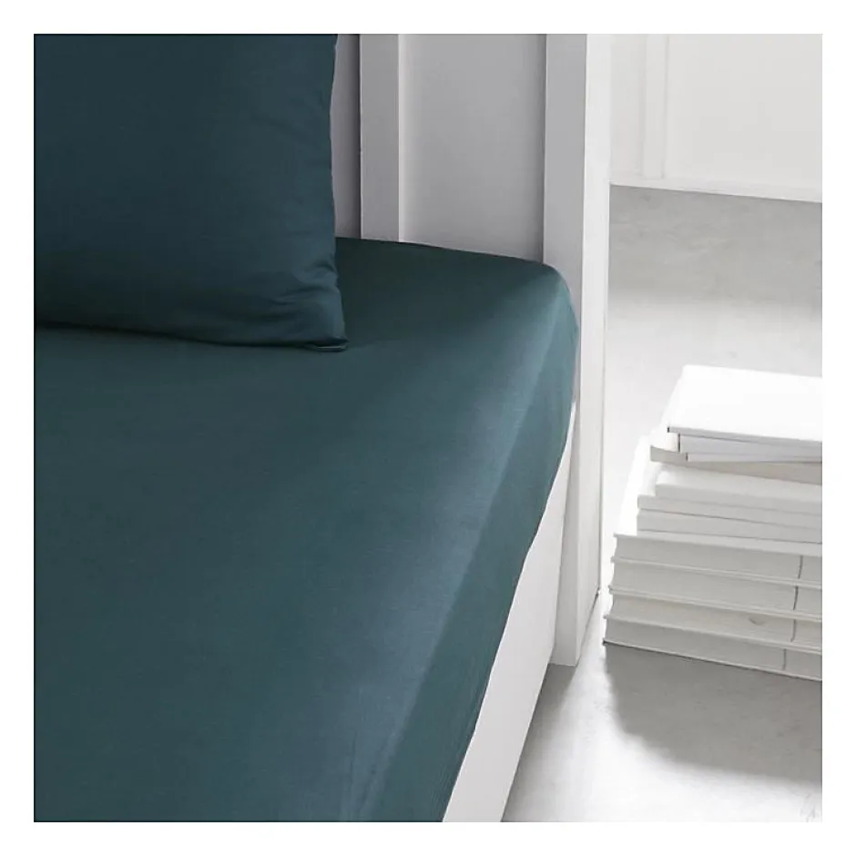 Todays Tools Drap housse TODAY Essential - 90 x 190 cm - 1 personne - 100% Coton uni - Paon Online