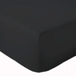 Tradilinge Drap Housse Uni bonnet 30 cm 100% Coton (180x190 cm - Noir)