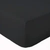 Tradilinge Drap Housse Uni bonnet 30 cm 100% Coton (90x190 cm - Noir)