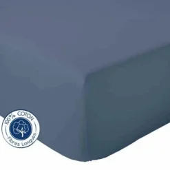 Tradilinge Drap Housse Uni bonnet 30 cm 100% Coton (140x190 cm - Bleu Marine)