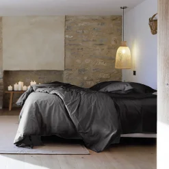 Linnea Drap housse uni 90x190 cm bonnet 35 cm percale de coton MANOIR gris Ardoise