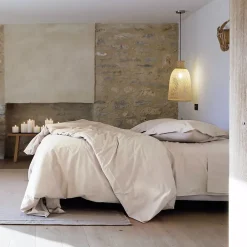 Linnea Drap housse uni 180x200 cm bonnet 35 cm percale de coton MANOIR beige Lin Hot