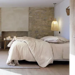 Linnea Drap housse uni 120x190 cm bonnet 35 cm percale de coton MANOIR beige Lin