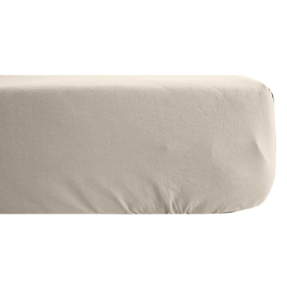 Linnea Drap housse uni 120x190 cm bonnet 35 cm percale de coton MANOIR beige Lin
