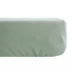 Linnea Drap housse uni 90x200 cm bonnet 35 cm percale de coton MANOIR vert Lichen Discount