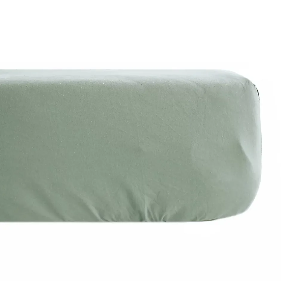 Linnea Drap housse uni 90x200 cm bonnet 35 cm percale de coton MANOIR vert Lichen Discount