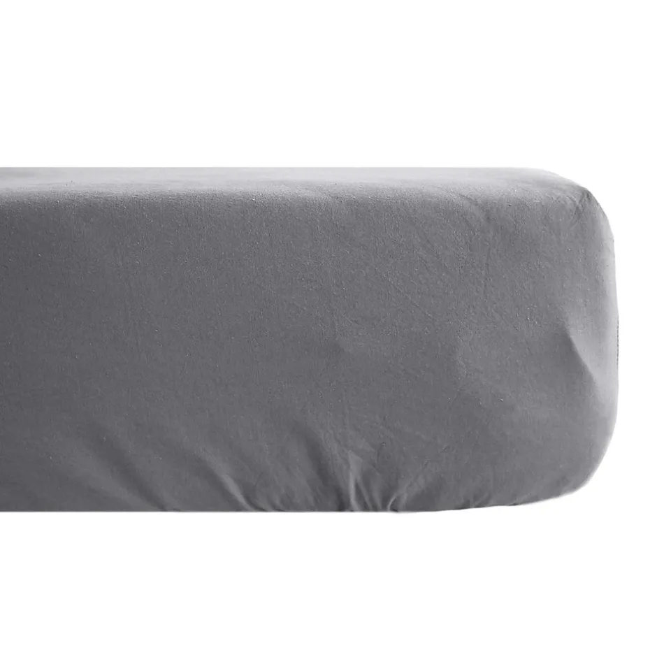 Linnea Drap housse uni 180x200 cm bonnet 40 cm percale de coton MANOIR gris Ardoise