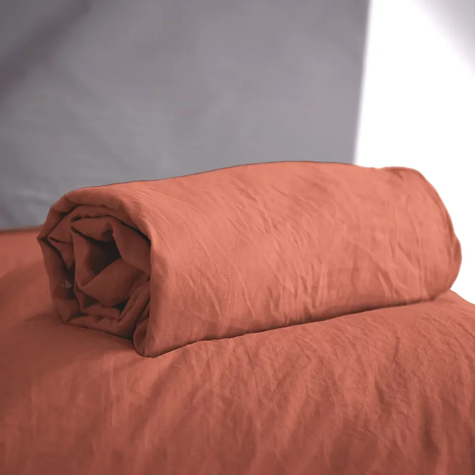 Linnea Drap housse uni 160x200 cm MILA polyester micro lavée rouge terracotta Best