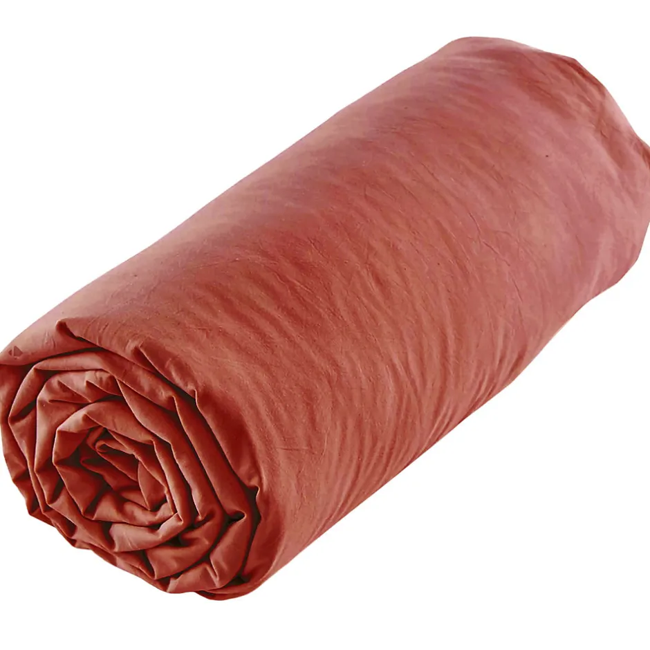 Linnea Drap housse uni 140x190 cm MILA polyester micro lavée rouge terracotta