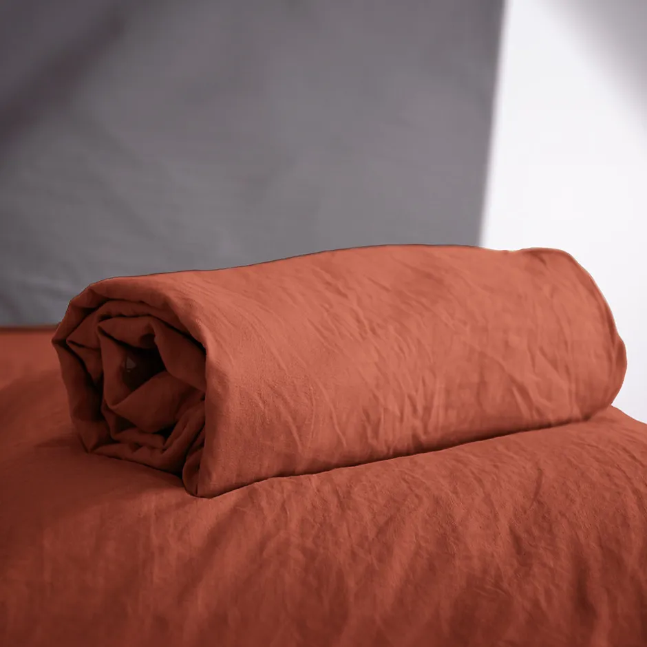 Linnea Drap housse uni 140x190 cm MILA polyester micro lavée rouge terracotta