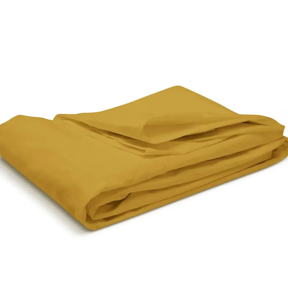Bleu Calin Drap Housse uni 90x190cm PERCALE MOUTARDE Best