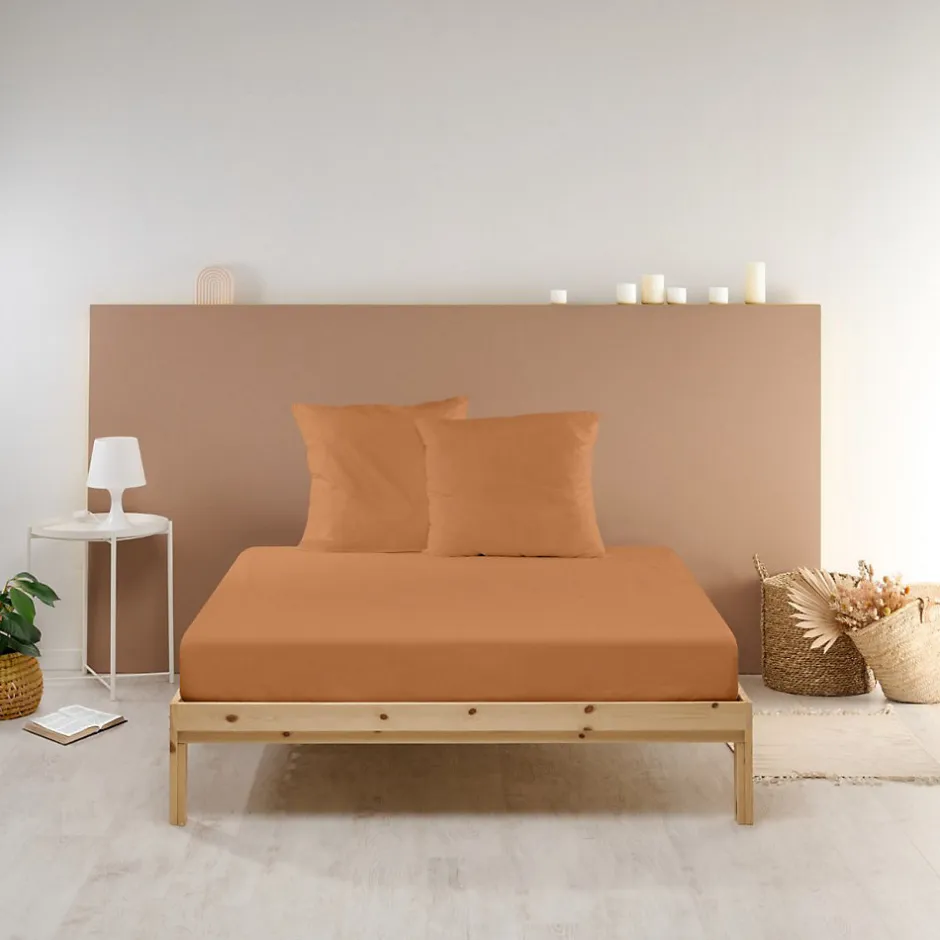 Bleu Calin Drap Housse uni 180x200cm PERCALE TERRACOTTA