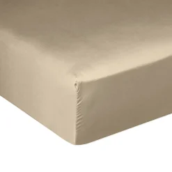 Housse De Rêve Drap housse 140x190 + 30 cm Satin de Coton Beige Outlet