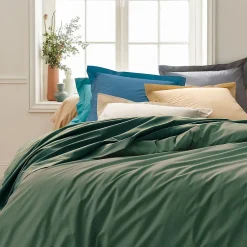 Linnea Drap housse 180x200 cm bonnet 30 cm percale de coton PASSION PERCALE vert Kaki Discount
