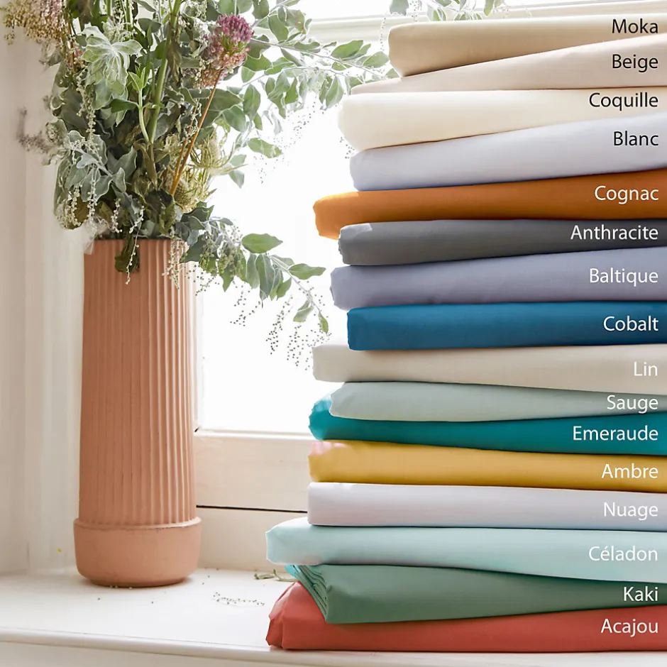 Linnea Drap housse 160x200 cm bonnet 40 cm percale de coton PASSION PERCALE vert Kaki