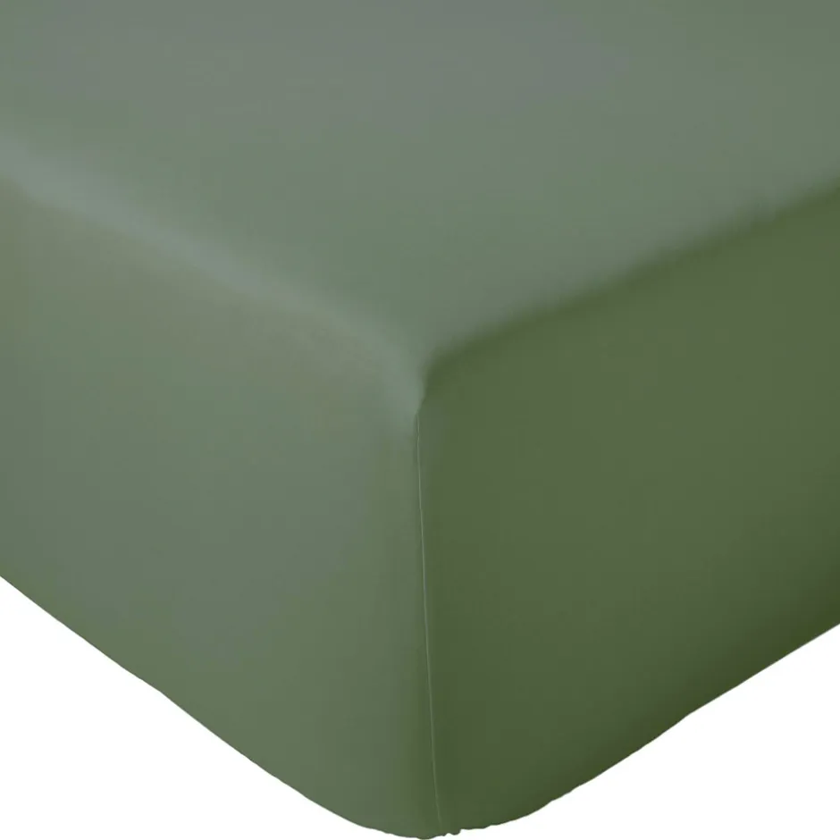 Linnea Drap housse 160x200 cm bonnet 40 cm percale de coton PASSION PERCALE vert Kaki