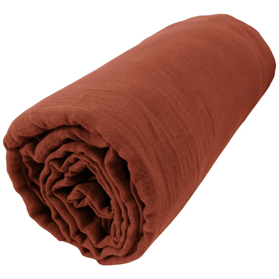 Housse De Rêve Drap housse 160x200 cm en Gaze de coton Terracotta